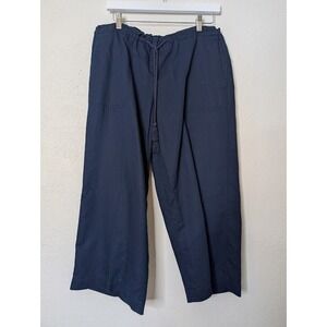 Lauren Ralph Lauren Linen‎ Blend Cropped Pants Women Large Blue Pull On Wide Leg